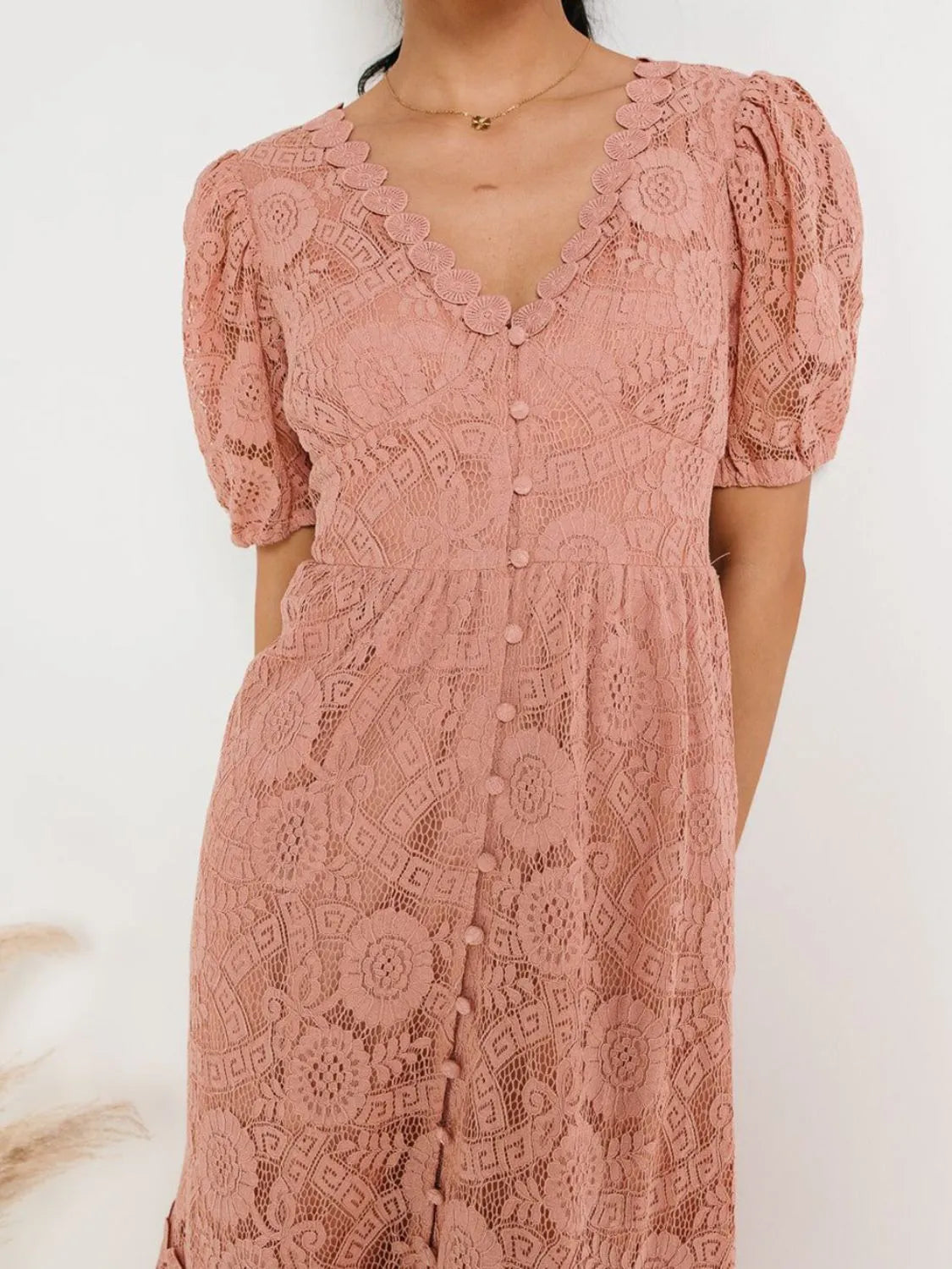 Lace V-Neck Short Sleeve Dress