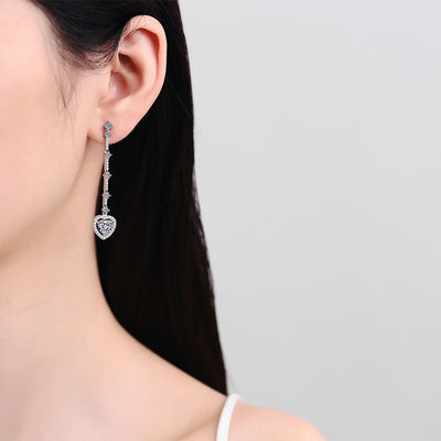 Heart-Shaped Moissanite & Zircon Sterling Silver Earrings