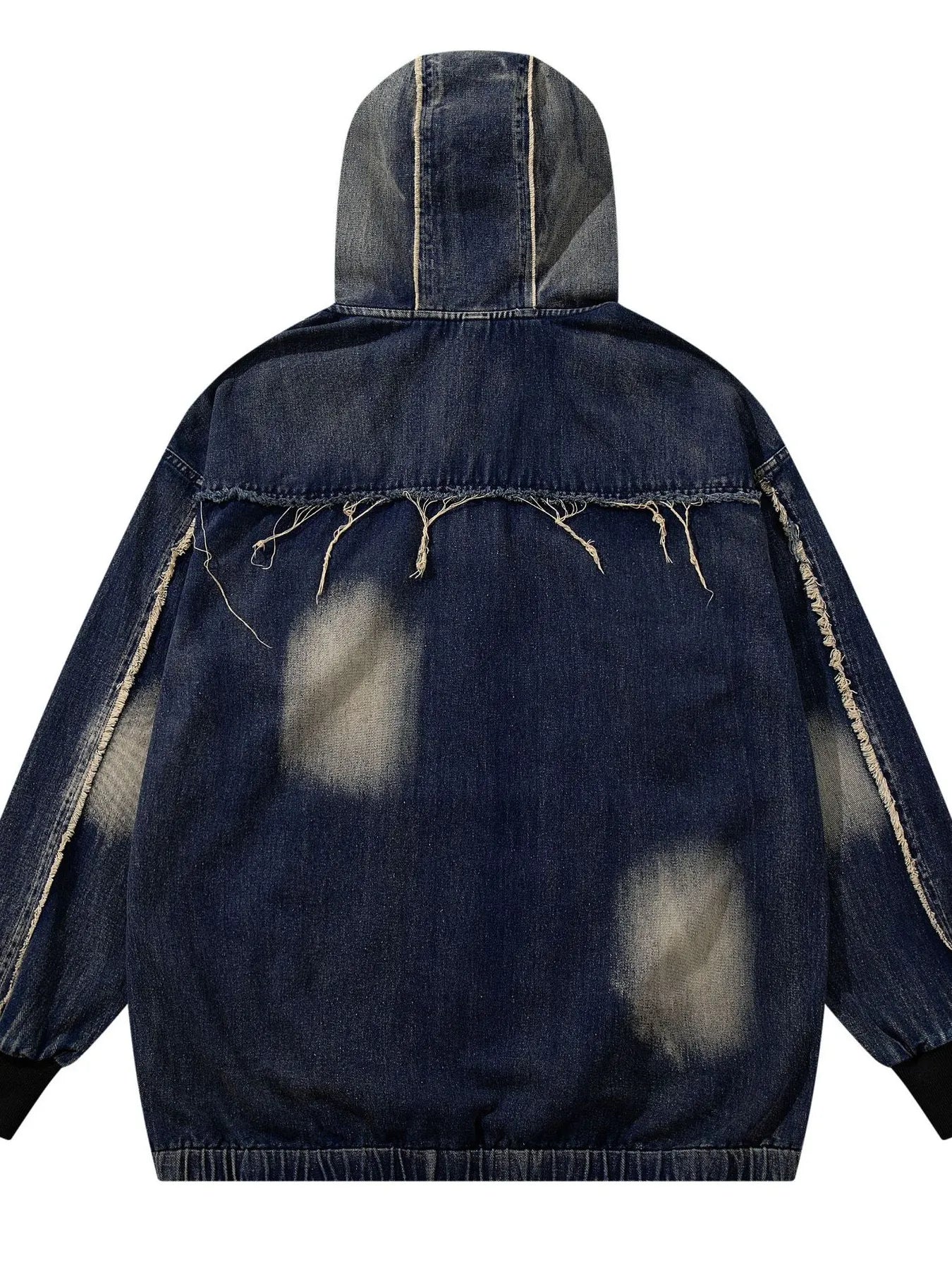 Men's Distressed Denim Patchwork Oversized Hoodie with Frayed Details