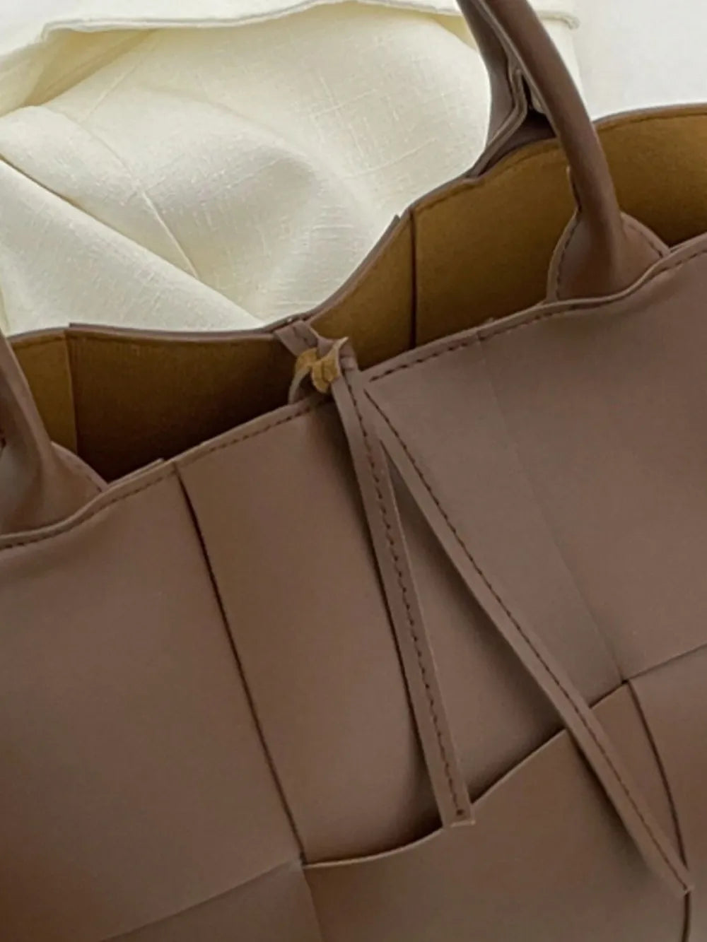 PU Leather Woven Handbag and Clutch Set