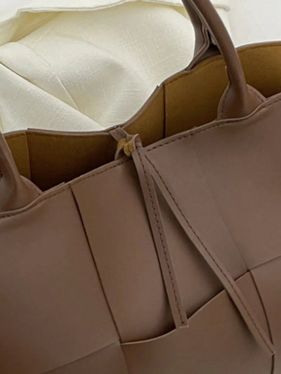 PU Leather Woven Handbag and Clutch Set