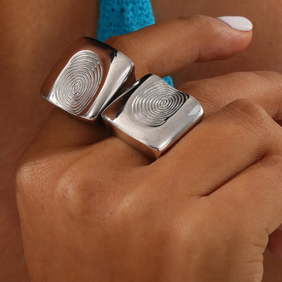 Époque™ Titanium Steel Fingerprint Signet Ring – Gold & Silver