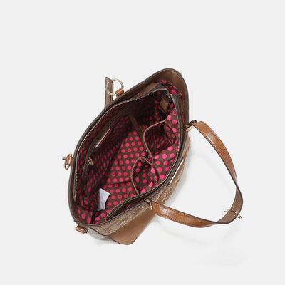 Nicole Lee USA Metallic Stitching Embroidery Rhinestone Tote Bag