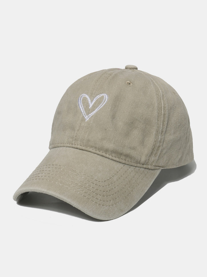 Embroidered Heart Washed Cotton Baseball Cap for Casual Style