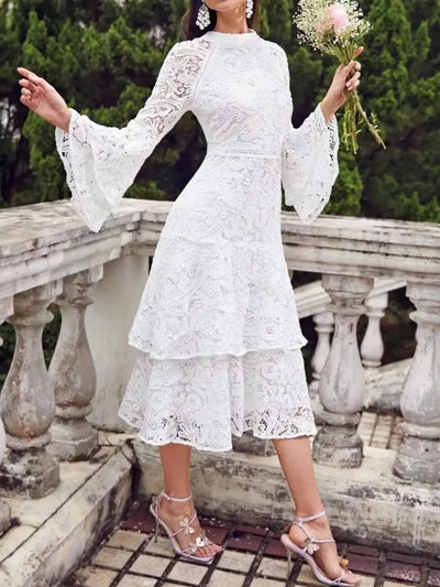 Lace Layered Flare Sleeve Dress