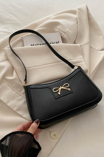 Trendy Bow Trim PU Leather Shoulder Bag in Rich Brown