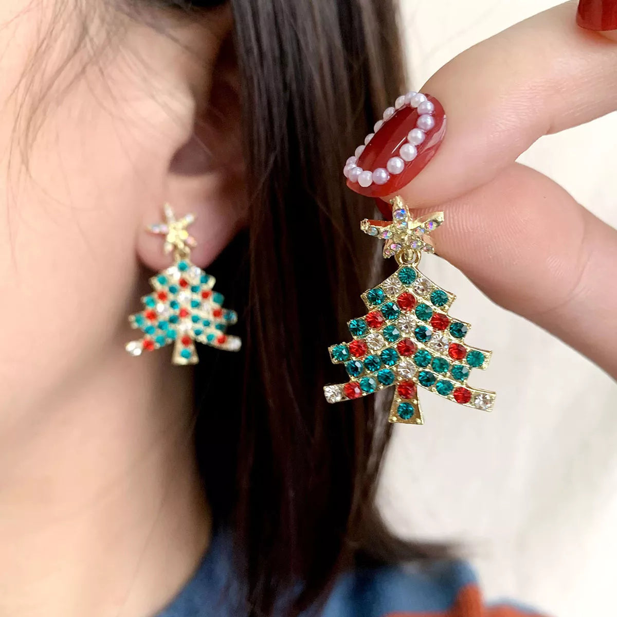 Christmas Tree Rhinestone Earrings
