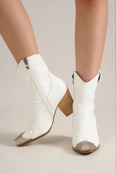 Western Comfort Faux Leather Block Heel Boots with Zippers