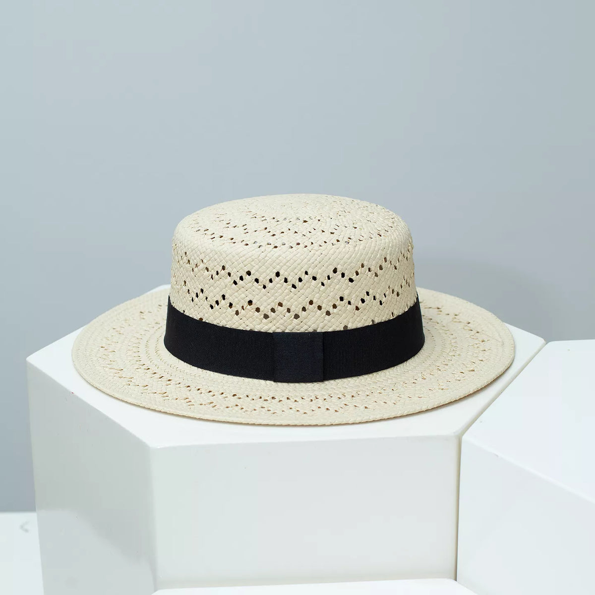 Woven Straw Boater Hat with Ribbon