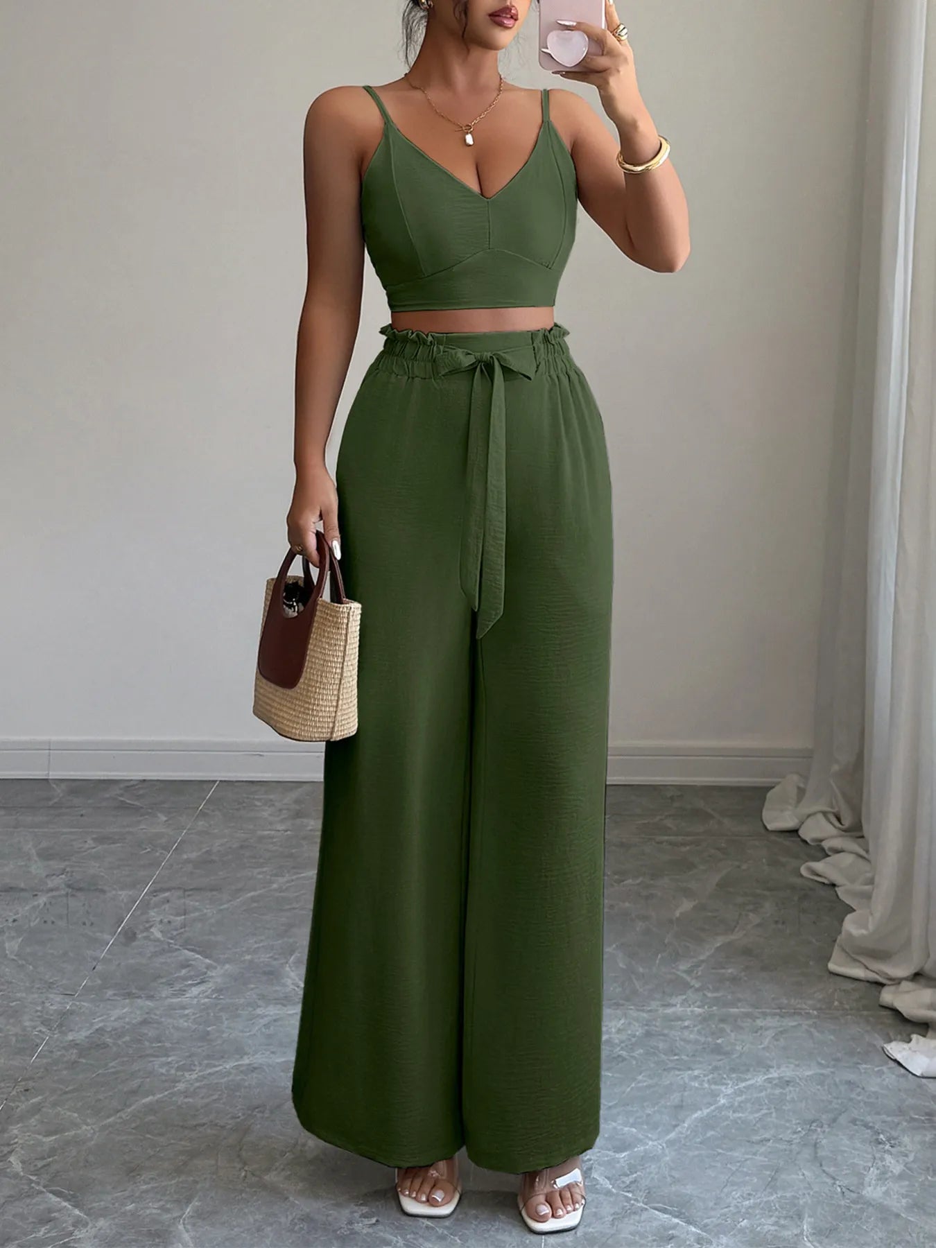 V-Neck Cami and Wide Leg Pants Set