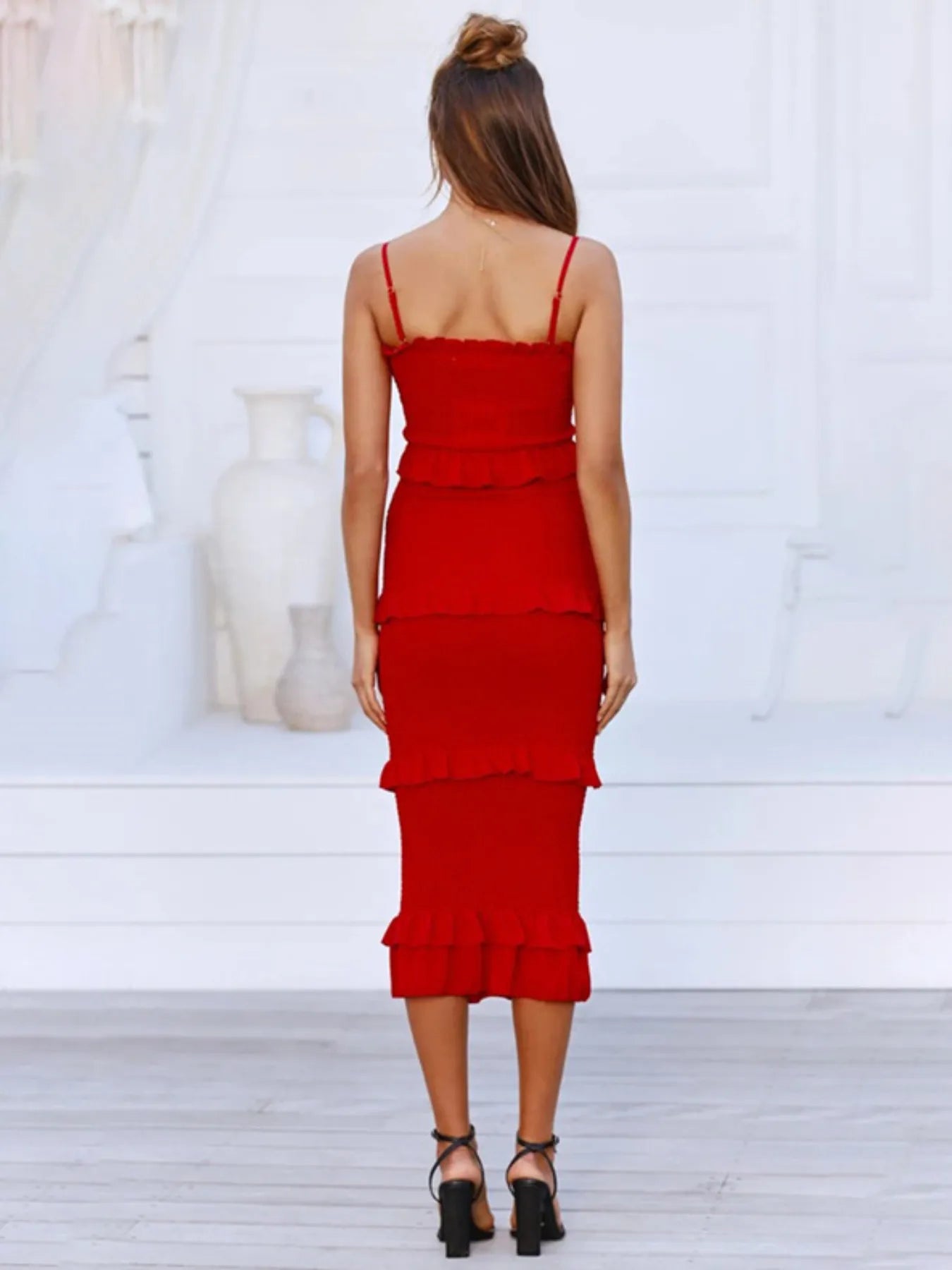 Smocked Ruffled Midi Cami Dress