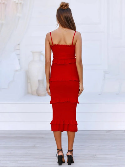 Smocked Ruffled Midi Cami Dress