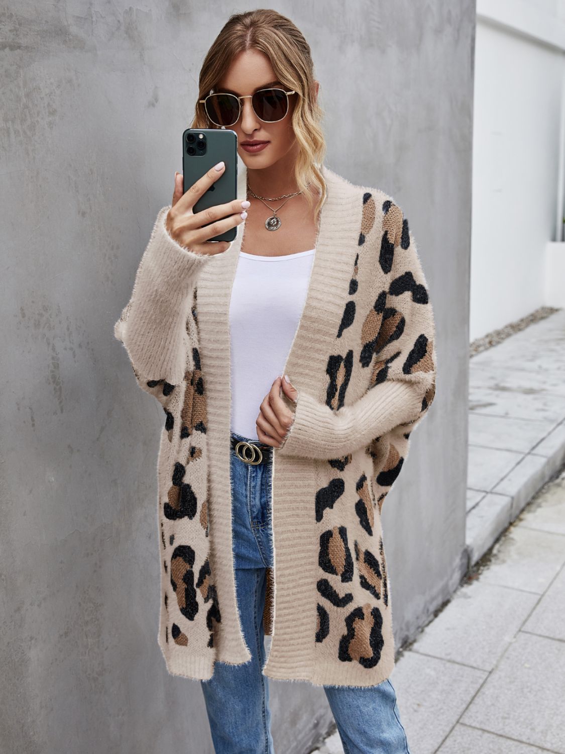 Cozy Angel Wings Leopard Print Fuzzy Cardigan
