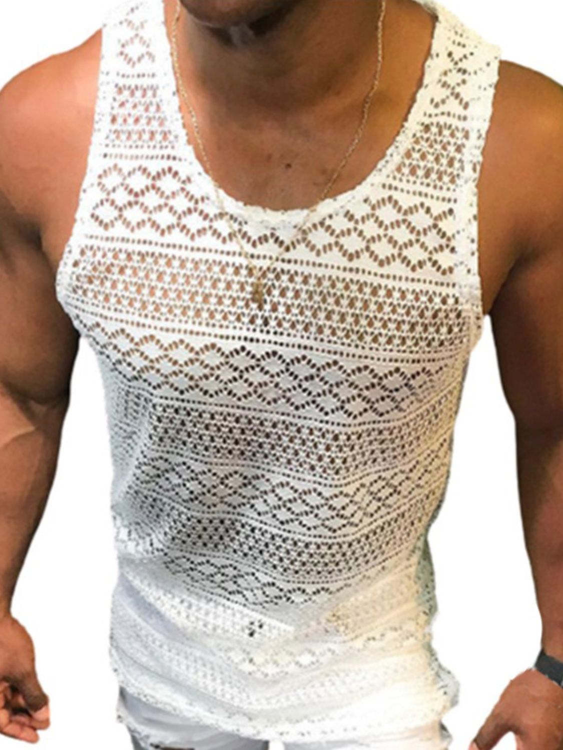 Men's Full Size Openwork Round Neck Tank Plus Size Wear