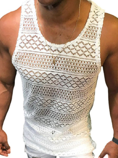 Men's Full Size Openwork Round Neck Tank Plus Size Wear