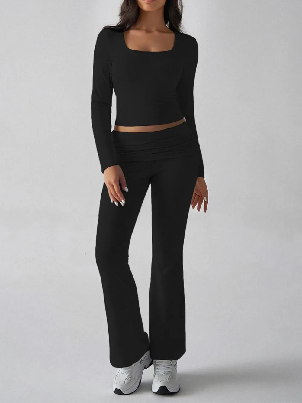 Devine Square Neck Long Sleeve Top and Pants Set
