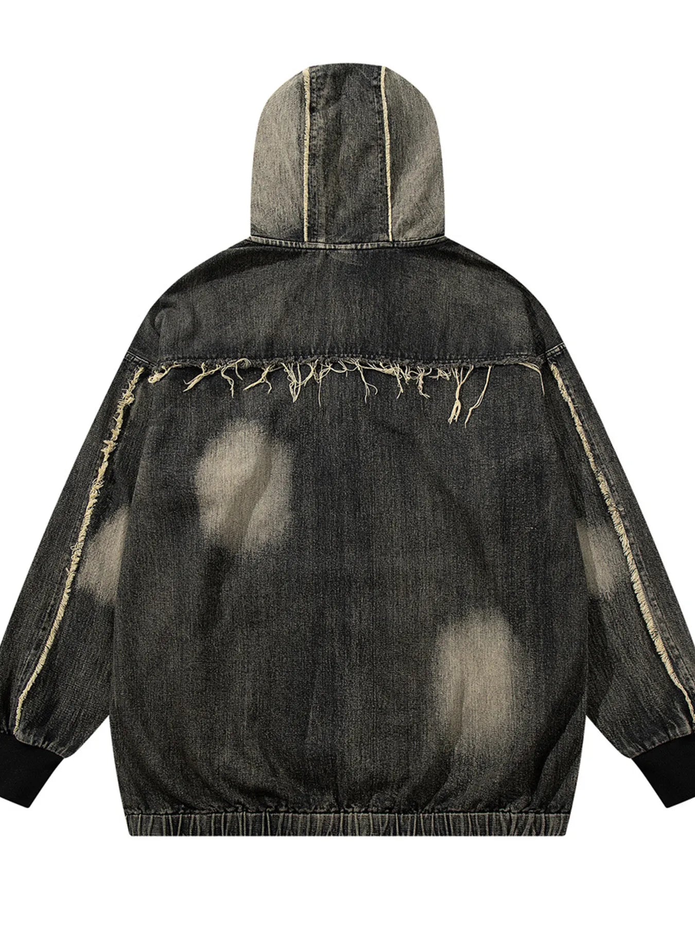 Men's Distressed Denim Patchwork Oversized Hoodie with Frayed Details