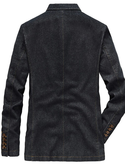 Men's Plus Size Lapel Collar Long Sleeve Denim Blazer