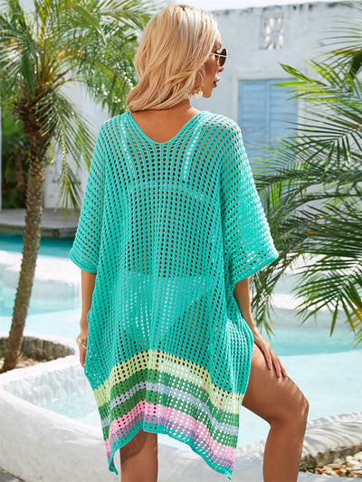 Slit Openwork V-Neck Half Sleeve Cover-Up for Summer Style