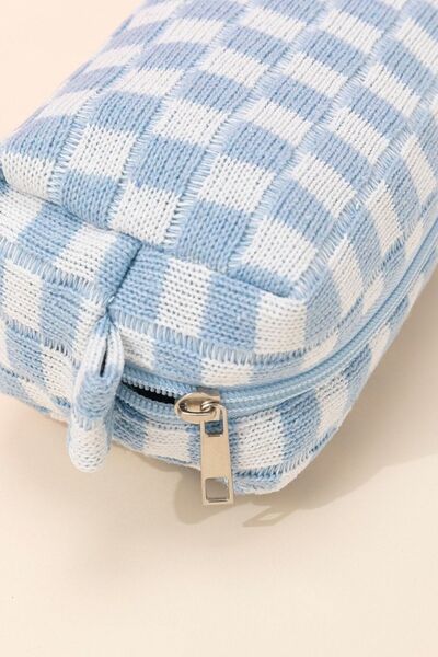 Zenana Checkered Pattern Knitted Cosmetic Pouch for Essentials