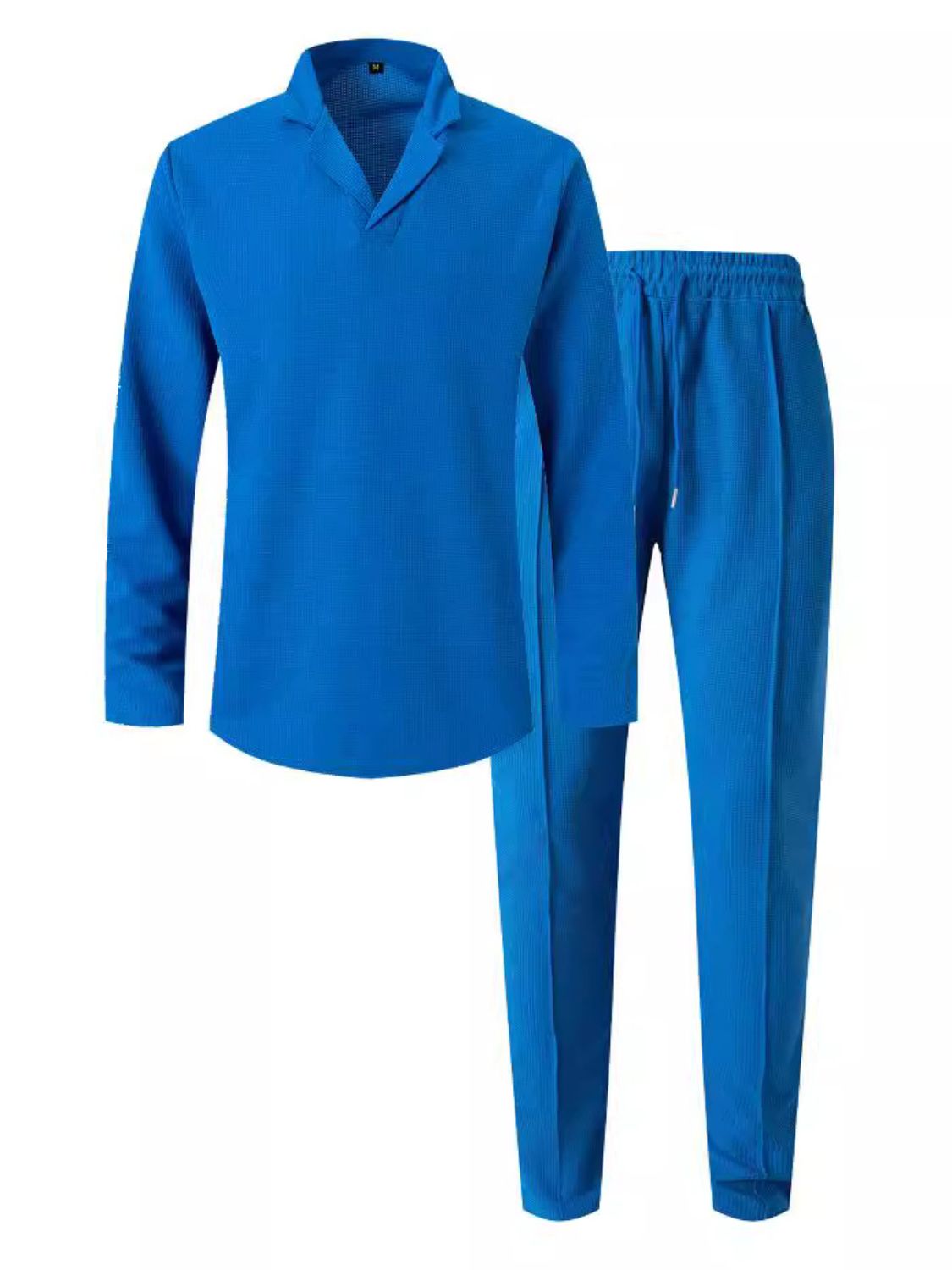 Men's Full Size Waffle-Knit Long Sleeve Top and Pants Set Plus Size Comfort for Every Occasion