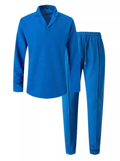 Men's Full Size Waffle-Knit Long Sleeve Top and Pants Set Plus Size Comfort for Every Occasion