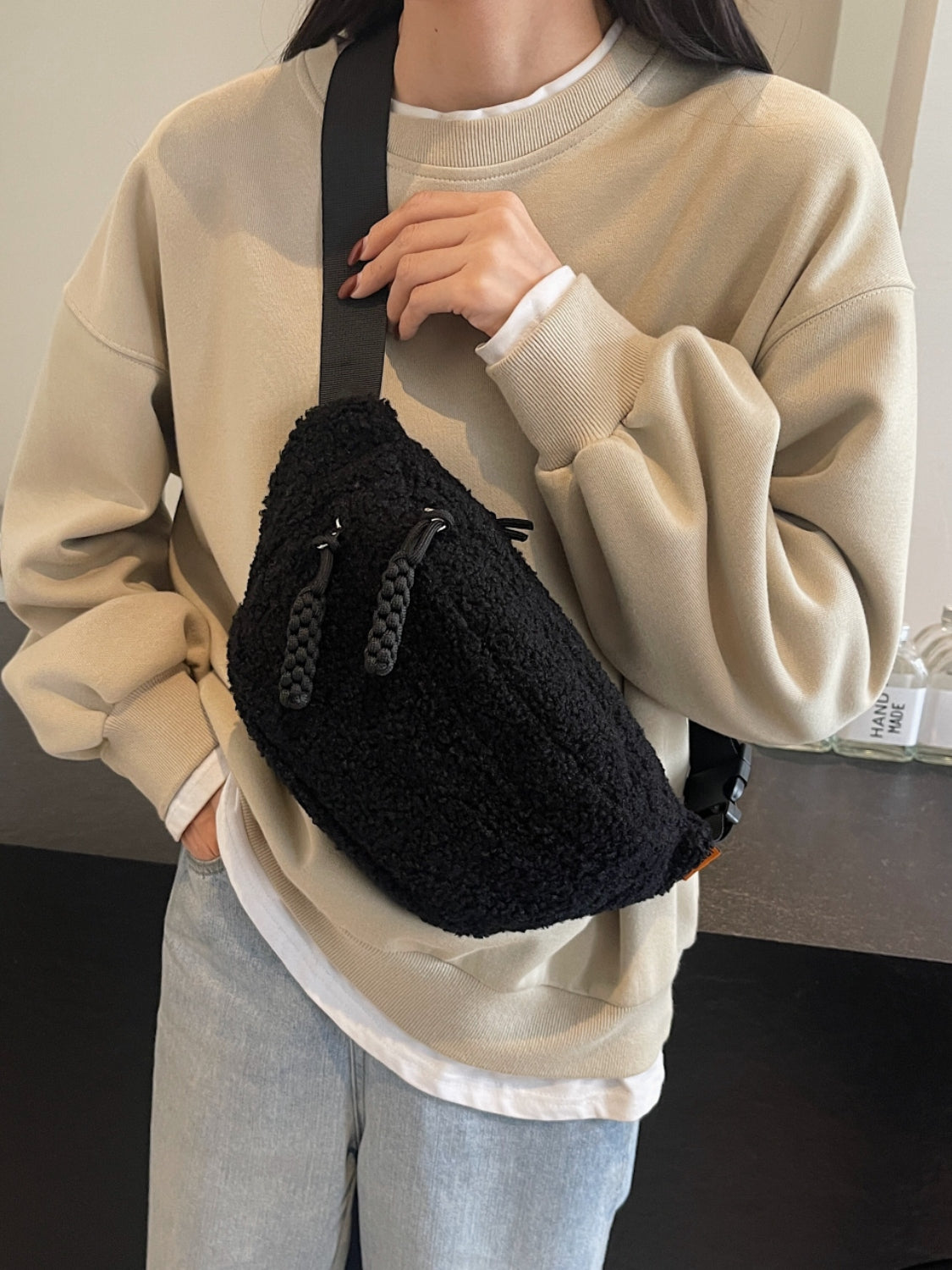 Stylish Sherpa Crossbody Bag with Adjustable Strap