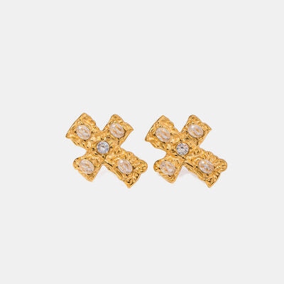 Elevate Your Style with 18K Gold-Plated Zircon Cross Earrings