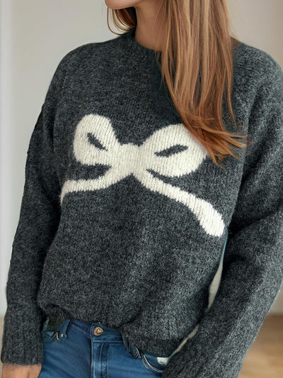 Chic Bow Round Neck Sweater - Soft Knit, Cozy & Versatile