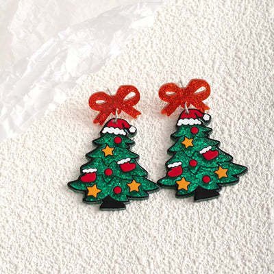 Christmas Tree Bow Dangle Earrings