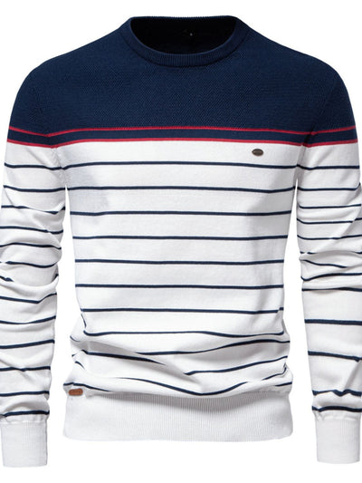 Men's Striped Round Neck Long Sleeve Sweater for Stylish Comfort