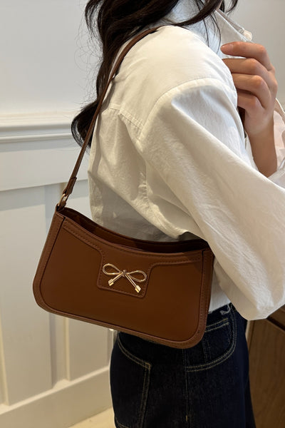 Trendy Bow Trim PU Leather Shoulder Bag in Rich Brown