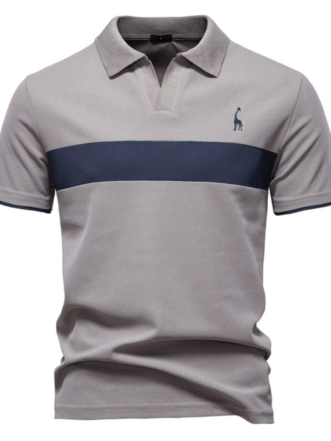 Men's Giraffe Embroidered Collared Neck Contrast Polo Style