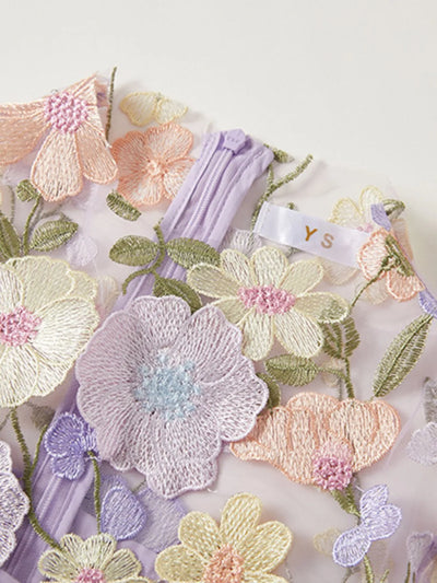 Floral Embroidered Mesh Overlay Maxi Dress