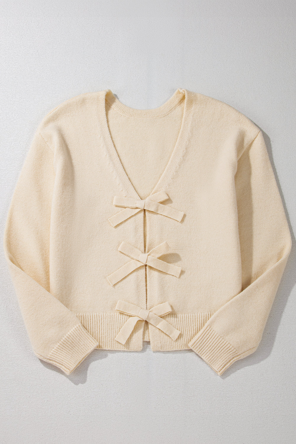 Cozy Bowknot V Neck Long Sleeve Cardigan - Trendy Style