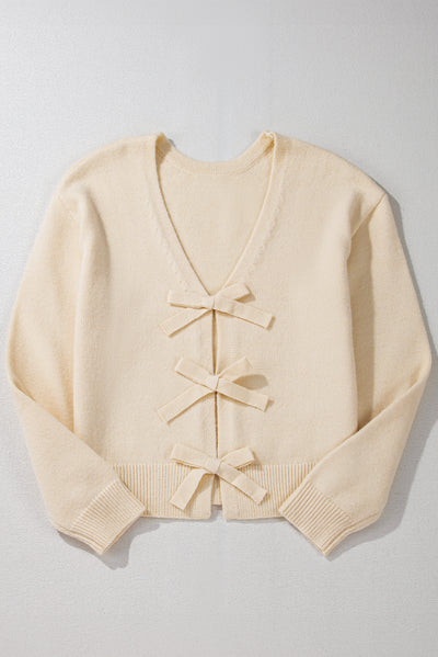 Cozy Bowknot V Neck Long Sleeve Cardigan - Trendy Style