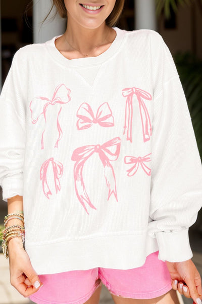Stylish Bow Print Long Sleeve Sweatshirt with Soft Fabric Feel