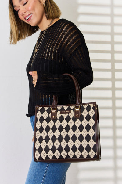 David Jones Argyle Pattern PU Leather Handbag for Style