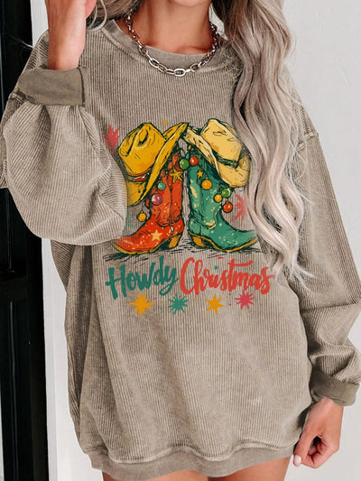 Howdy Christmas Cowboy Boots Graphic Corded Sweatshirt