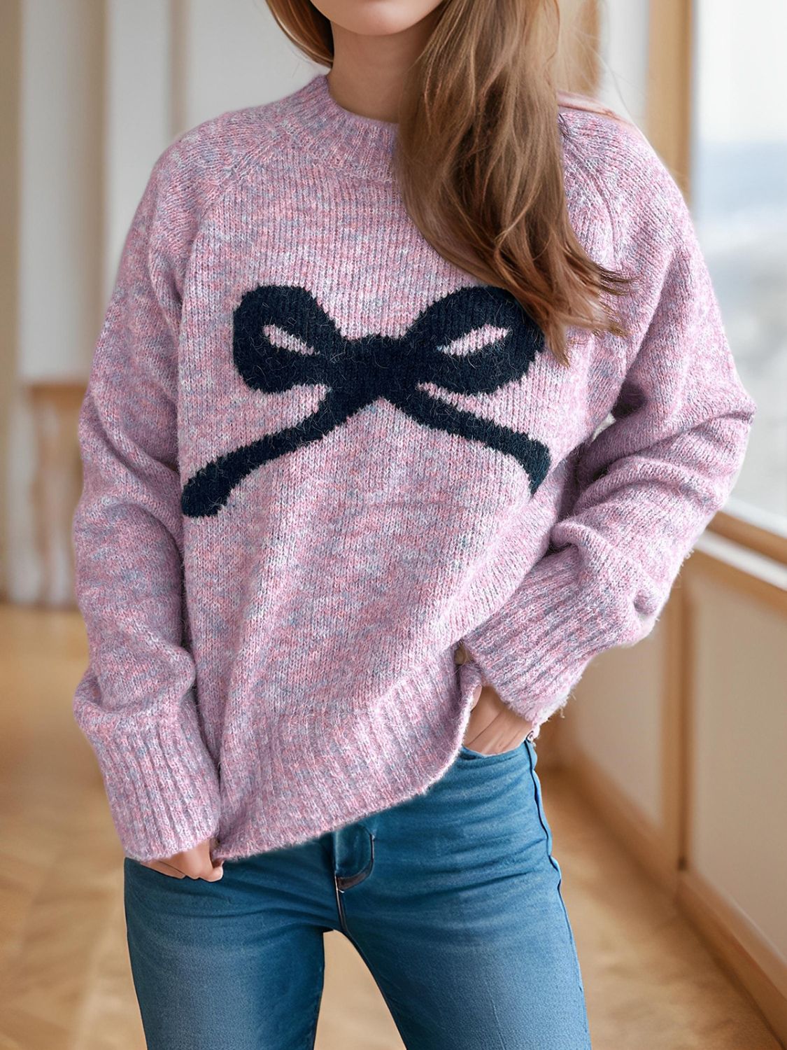 Chic Bow Round Neck Sweater - Soft Knit, Cozy & Versatile