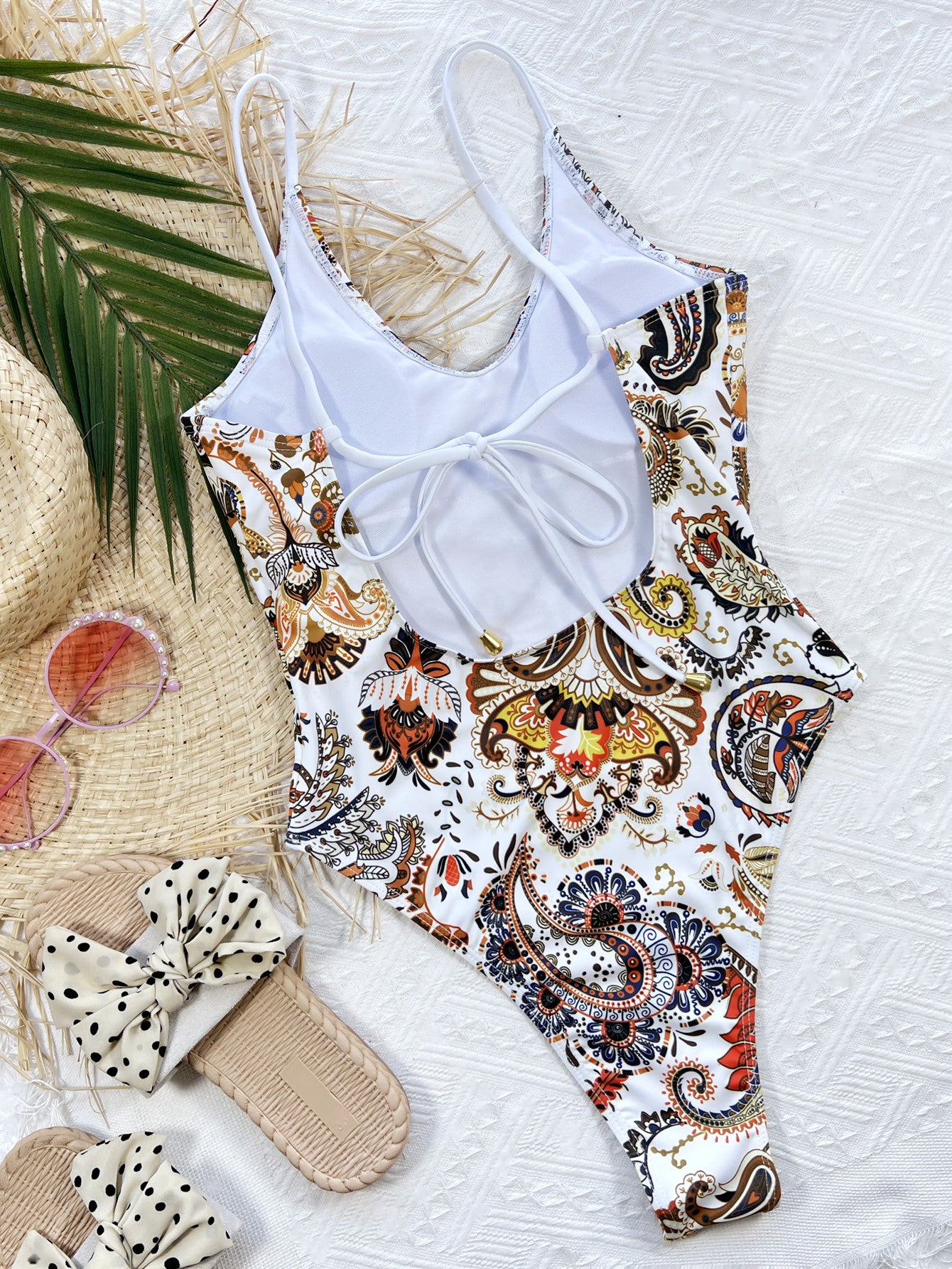 Chic Printed Tie Back Scoop Neck One-Piece Swimsuit