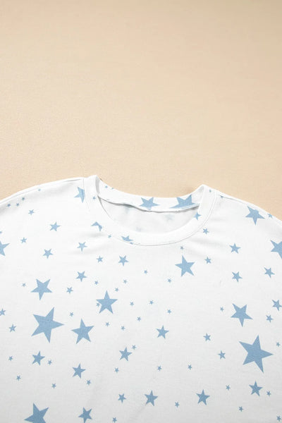 Stars Print Drop Shoulder Oversized T Shirt with Slits