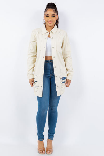 Chic Distressed Denim Jacket - Versatile Button-Up Style