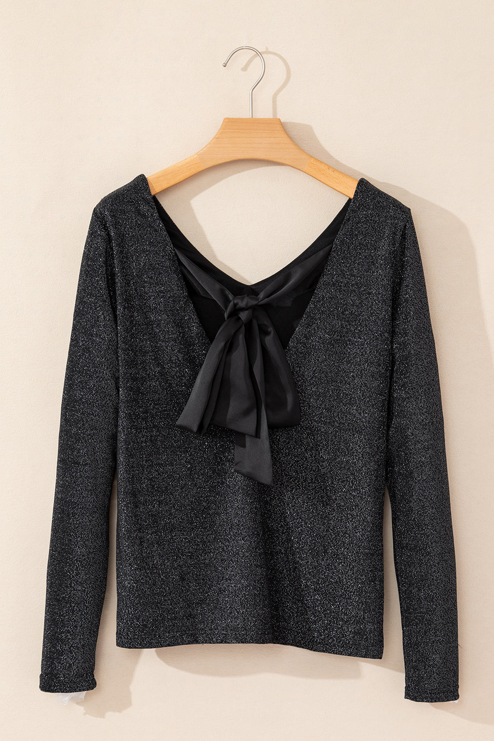 Elegant Bowknot V-Neck Blouse in Shimmering Red Fabric
