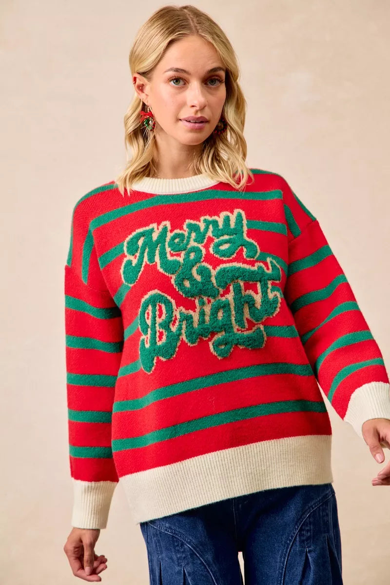 BiBi Christmas Theme Stripe Knit Top