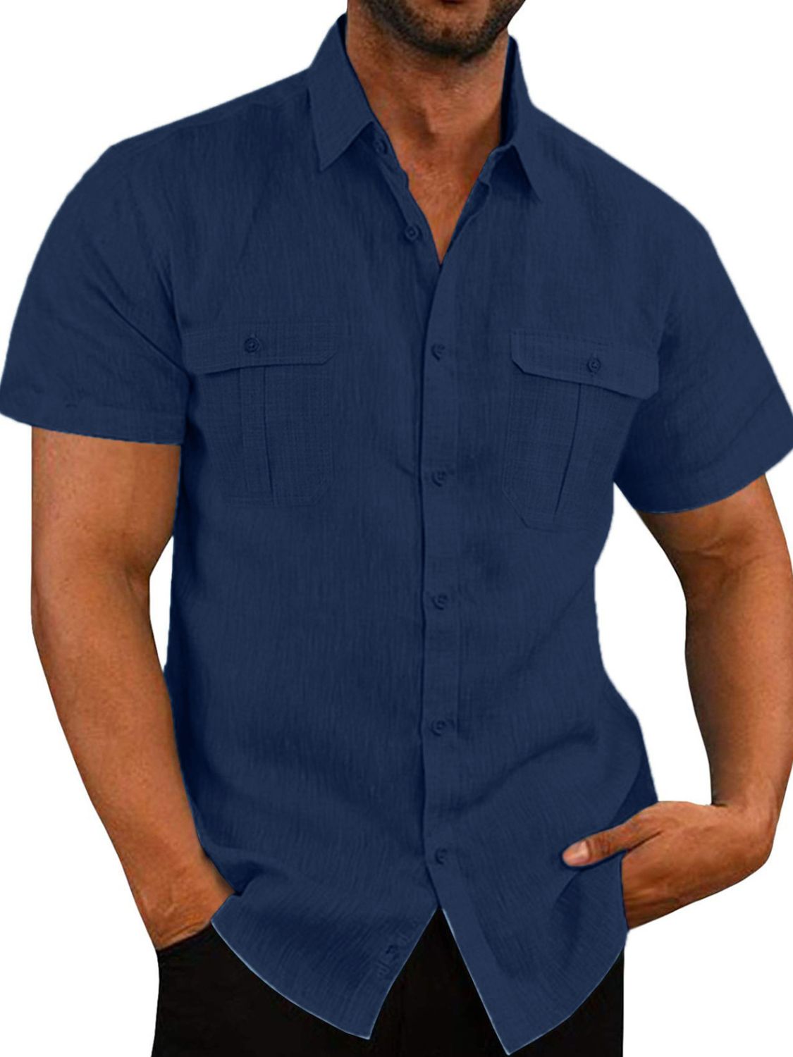 Men's Plus Size Collared Neck Short Sleeve Shirt for Comfort