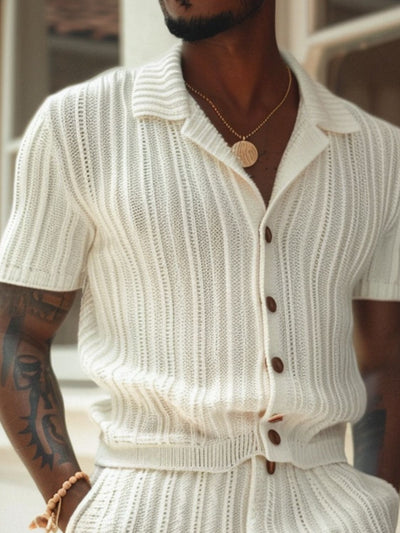 Men's Plus Size Button Down Short Sleeve Top and Shorts Set for Comfort