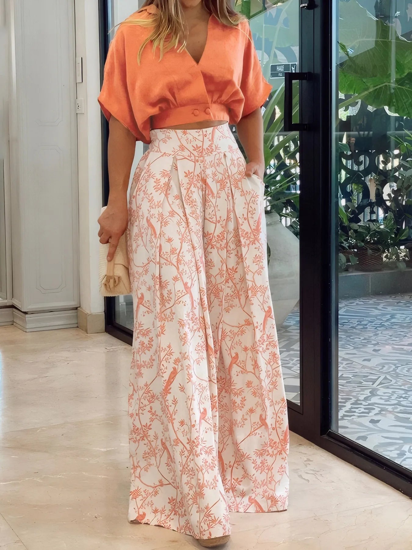 Surplice Top and High Waist Pants Set