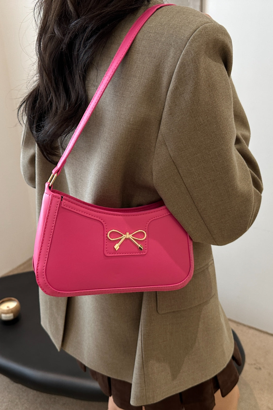 Trendy Bow Trim PU Leather Shoulder Bag in Rich Brown