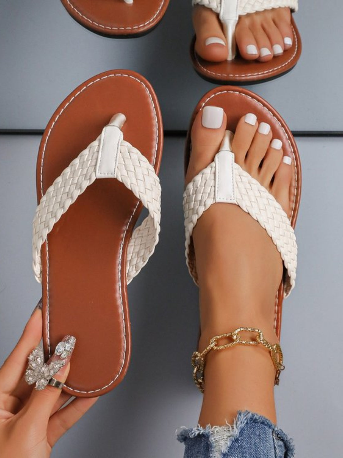 Vibrant Orange Braided Toe Post Sandals for Casual Summer